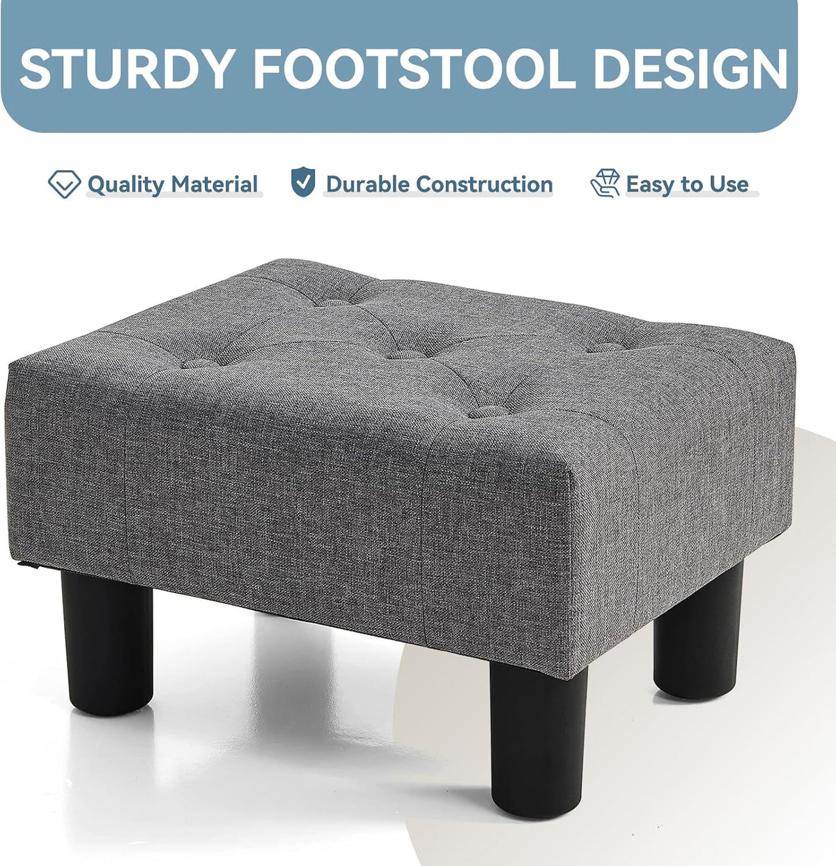Gray Linen Legged Rectangle Foot Stool Ottoman