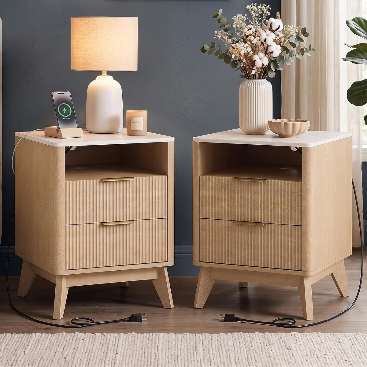 2-Pack Fluted Charging Nightstands