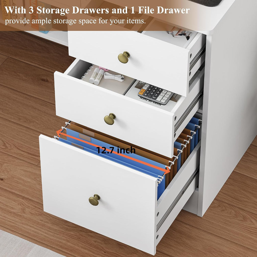 White Wood Hutch‑Shelf Drawer Computer Desk