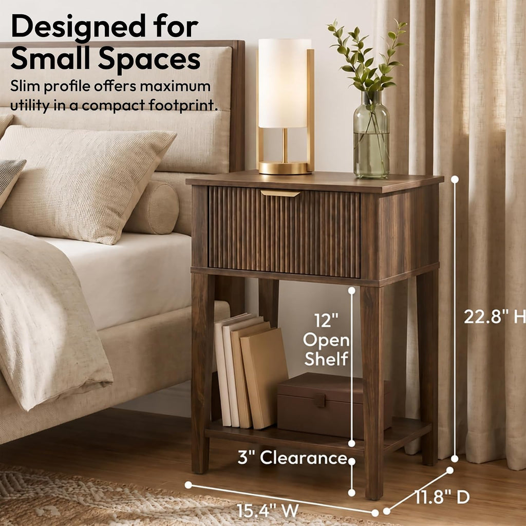 Dark Walnut Fluted Small Nightstand