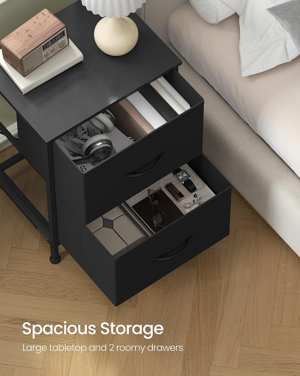 Fabric‑Drawer Bedside Nightstand Side Table