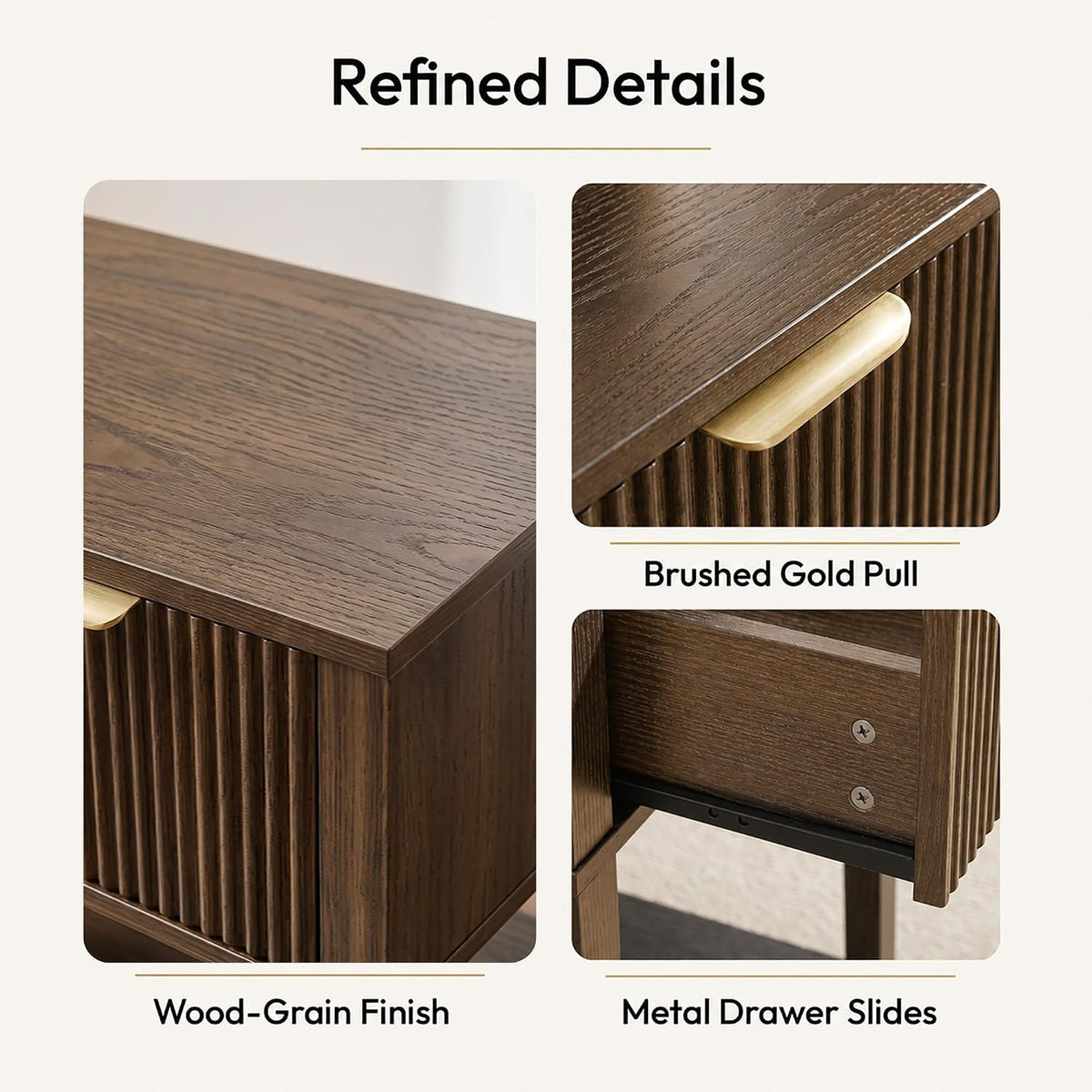 Dark Walnut Fluted Small Nightstand
