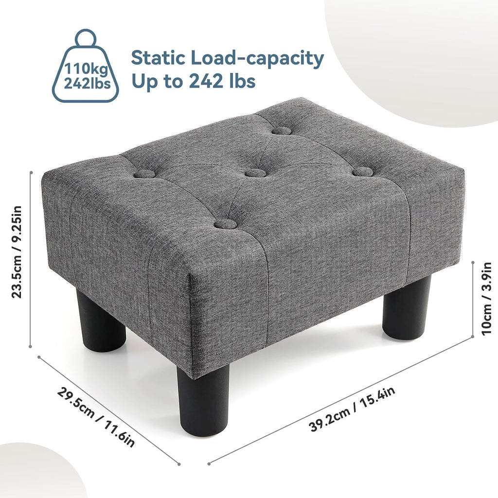 Gray Linen Legged Rectangle Foot Stool Ottoman