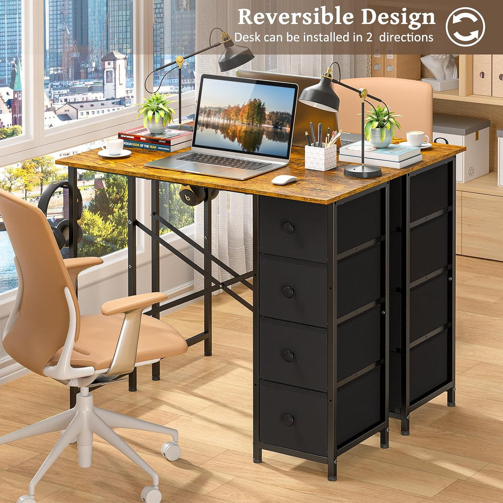 Rustic Brown Fabric‑Drawer Compact Writing Desk