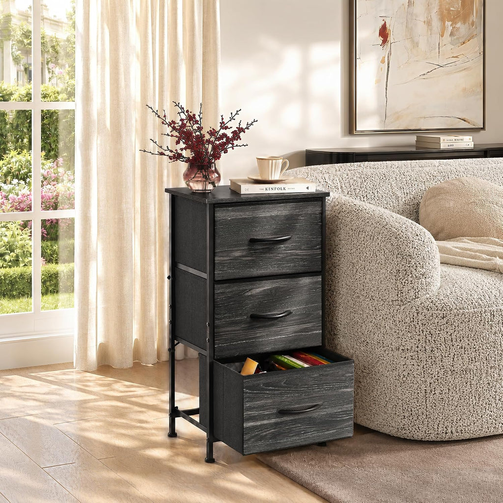 Black 3-Drawer Nightstand