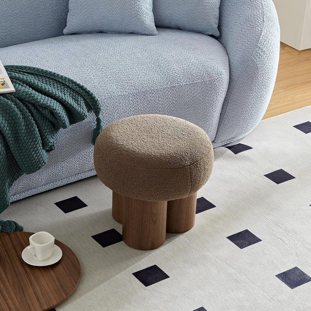 Brown Teddy Round Non‑Skid Foot Stool Ottoman