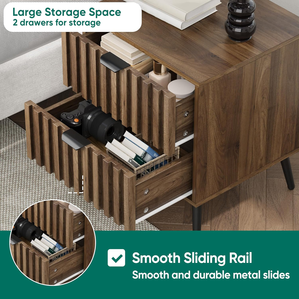 Walnut 2-Drawer Nightstand