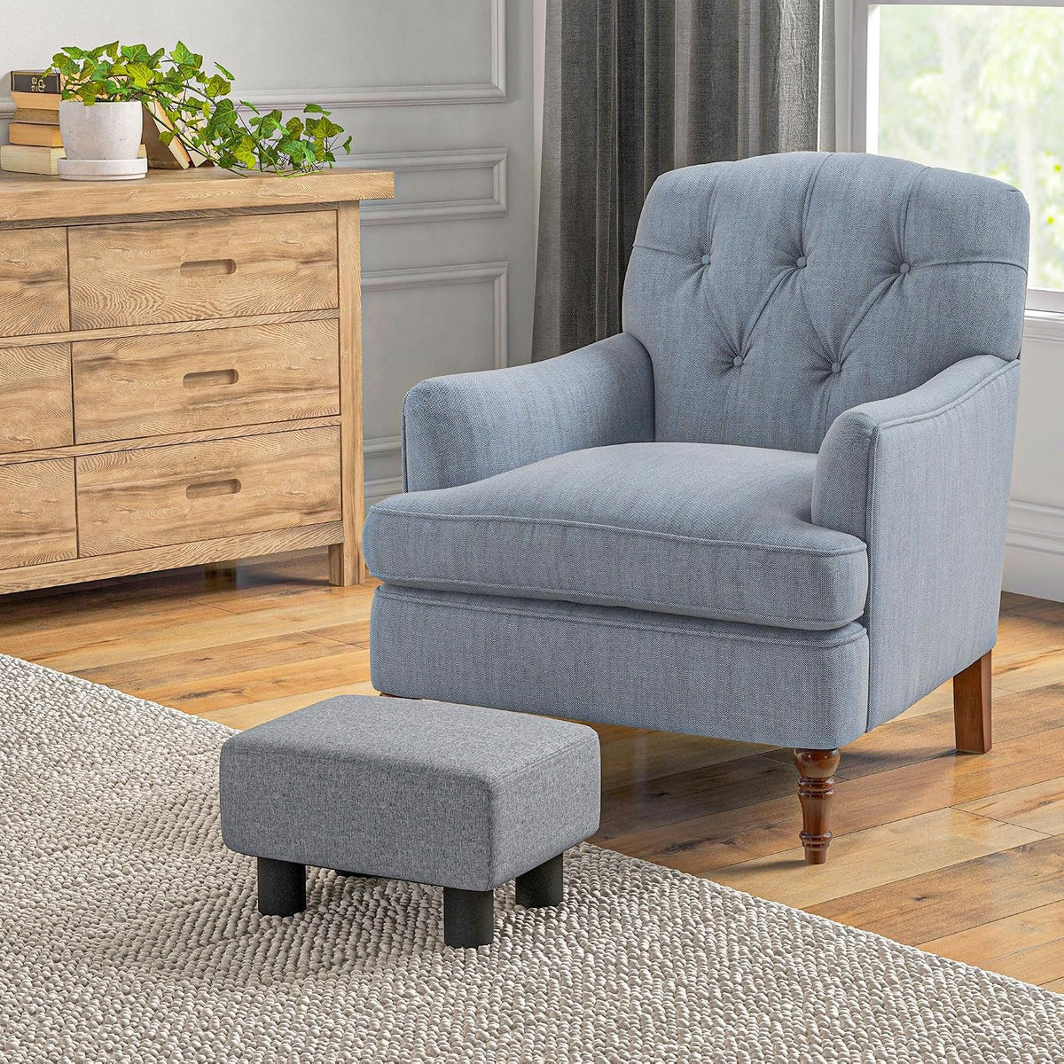Gray Cube Linen Upholstered Foot Stool