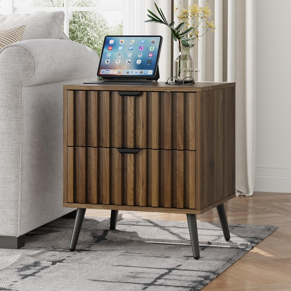 Walnut 2-Drawer Nightstand