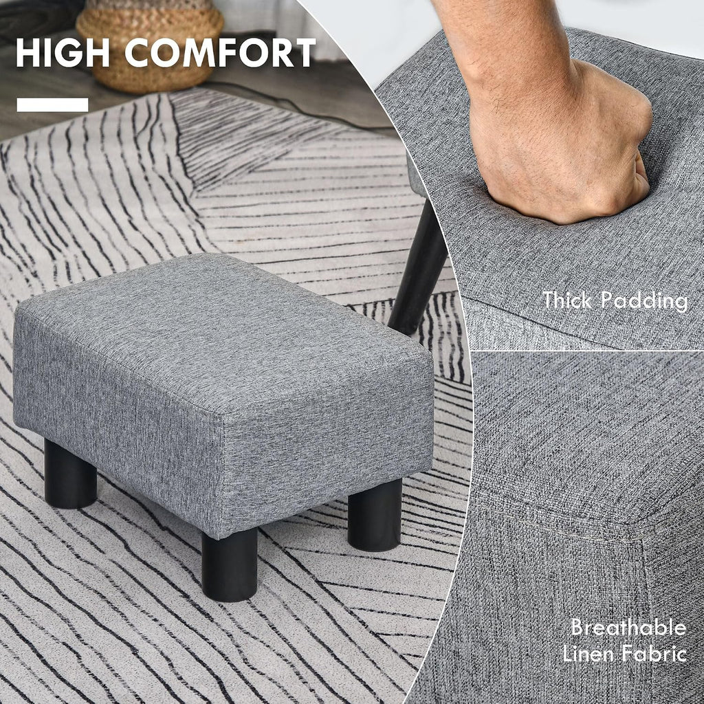 Gray Cube Linen Upholstered Foot Stool