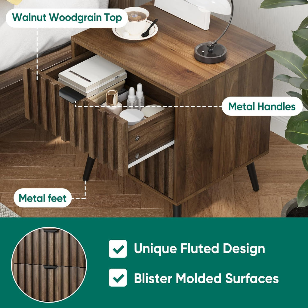 Walnut 2-Drawer Nightstand