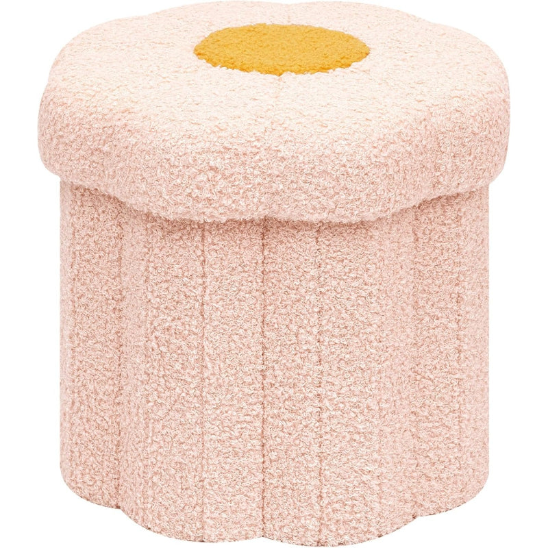 Pink Boucle Daisy Round Storage Foot Ottoman