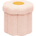 Pink Boucle Daisy Round Storage Foot Ottoman