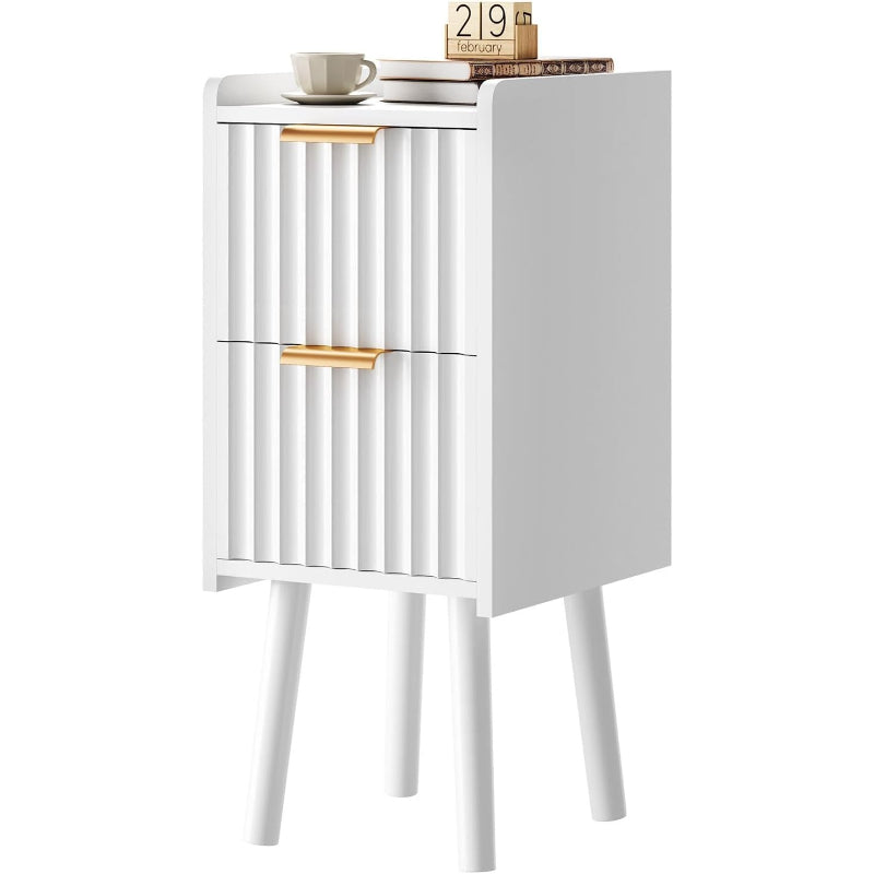 White Slim Drawer Bedside Nightstand Table