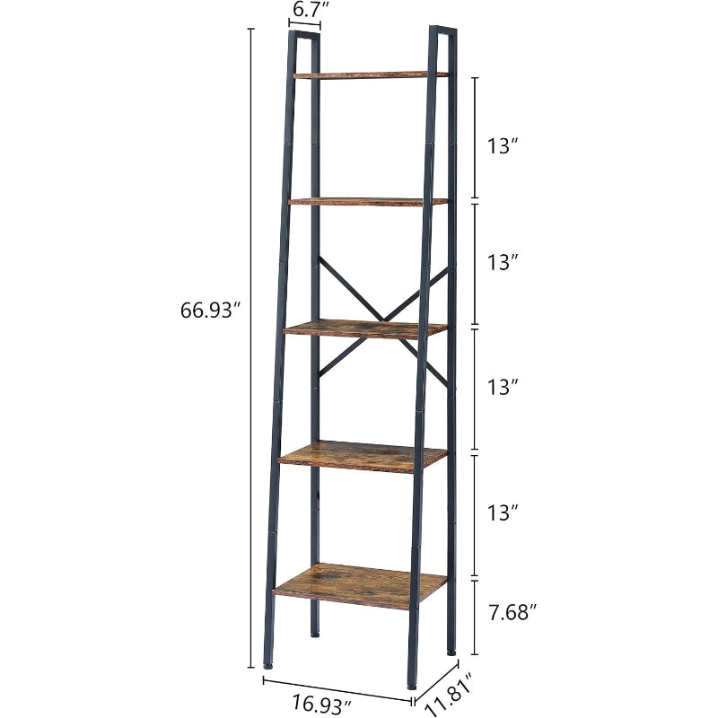 Rustic Brown 5-Tier Ladder Bookshelf