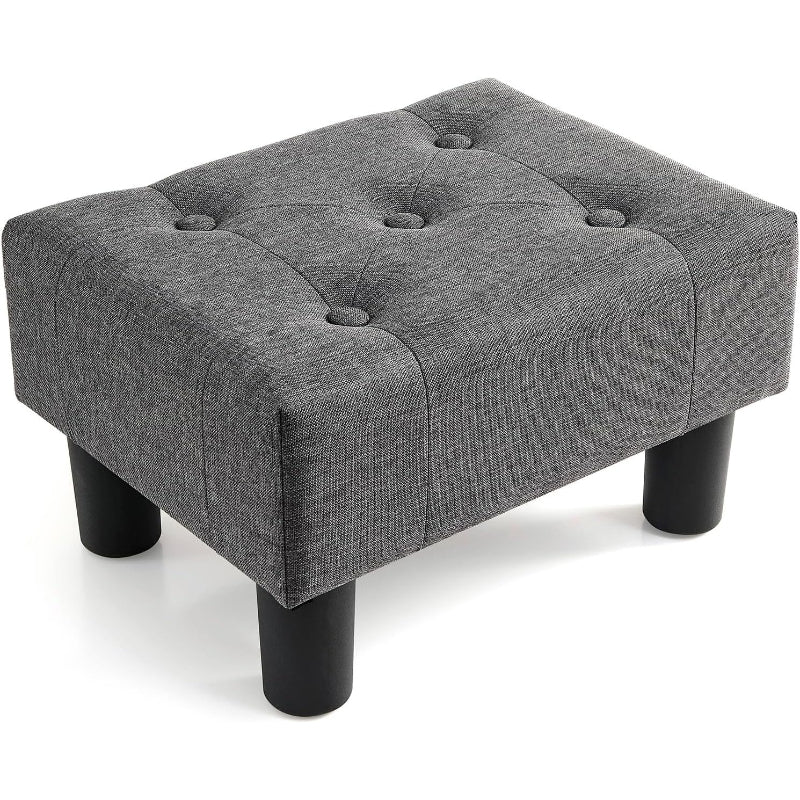 Gray Linen Legged Rectangle Foot Stool Ottoman