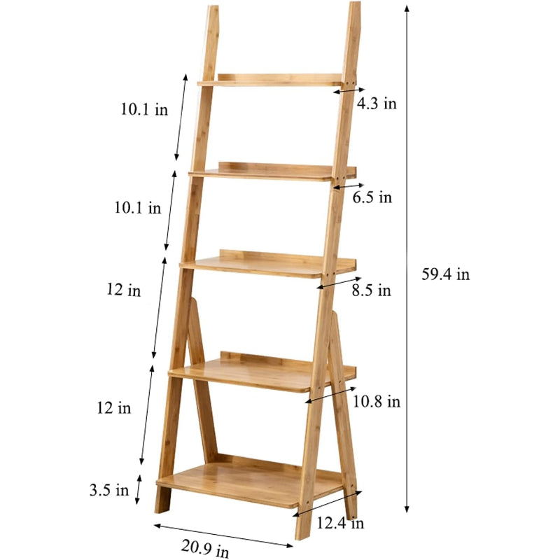 Natural 5-Tier Ladder Bookshelf